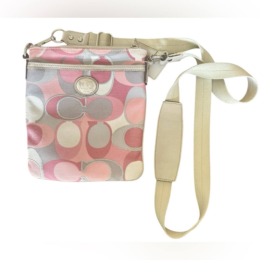 COACH Crossbody Purse Pink Gray Silver White-Pink Interior Small 1941 NY